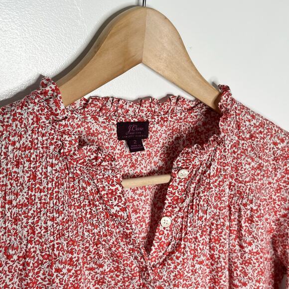 J. Crew Liberty Fabrics Chamomile Ruffle Neck Popover Top Womens 2 Red Floral - Picture 5 of 9